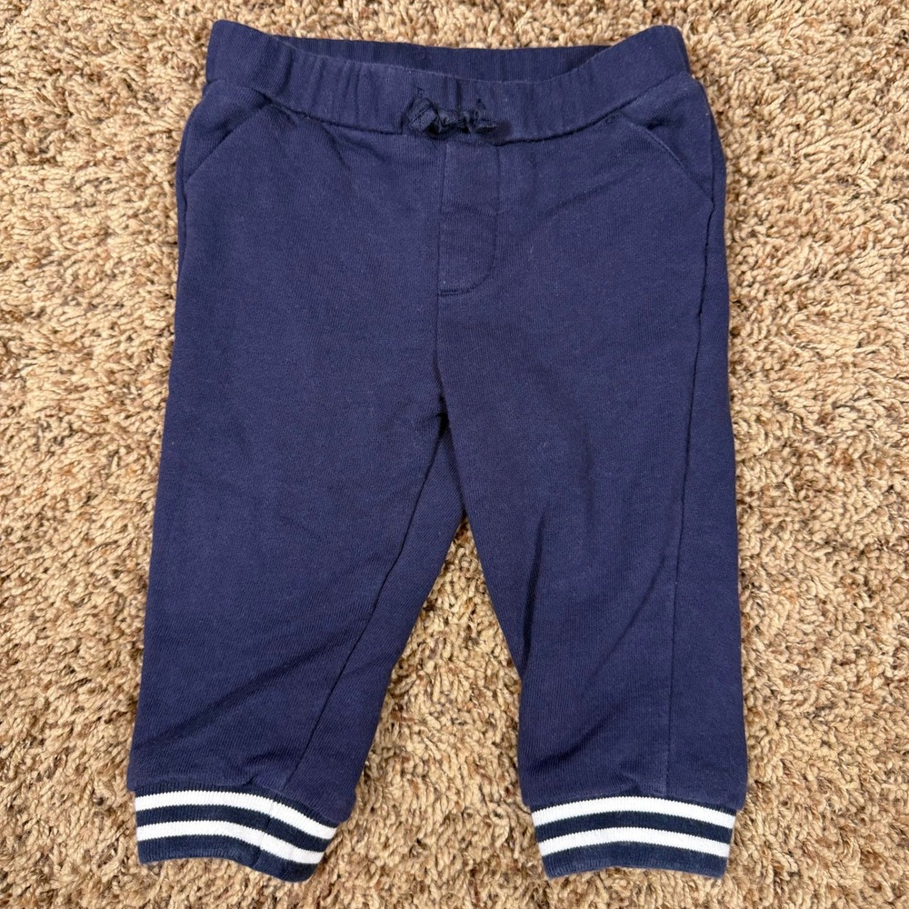 Janie and Jack Navy Blue Striped Cuff‎ Jogger Pants 6-12 Months French Terry